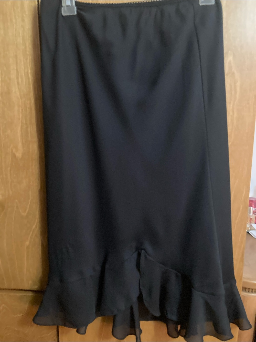 Whimsigoth Byer California Black Midi Skirt with Ruffle Hem Size M Stretch Waist